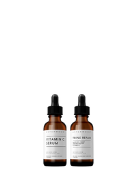 Asterwood Glow & Go Bundle: Vitamin C Serum amber bottle paired with Triple Repair Matrixyl 3000 + Argireline + Vitamin C serum.