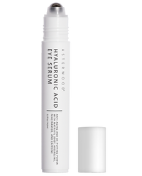 Asterwood Hyaluronic Acid Eye Serum 0.5 oz white roller-tip pen with Matrixyl 3000, Argireline, Niacinamide and Caffeine.