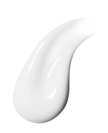 Macro swatch of the thick white Hyaluronic Acid Moisturizer cream in a swooping stroke on white.